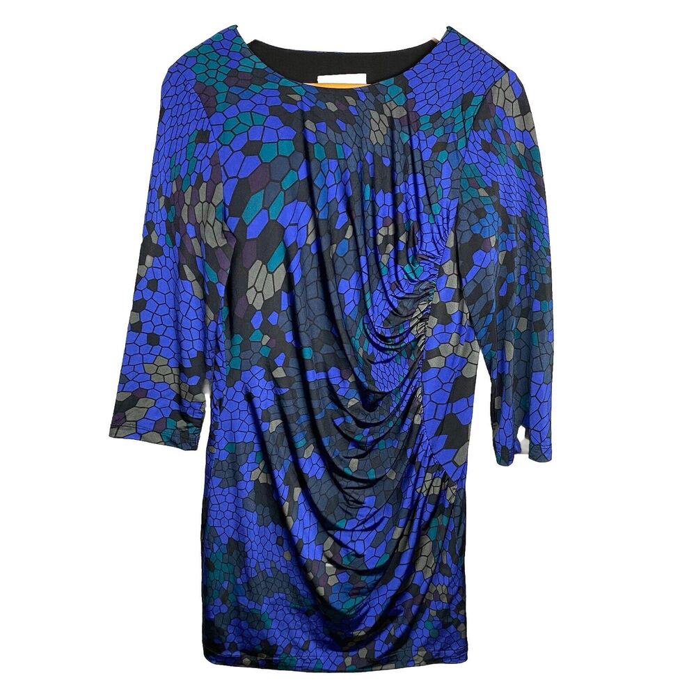 Rolando Santana Women's Abstract 3/4 Geometric Sleeve‎ Cinched Dress Size Large